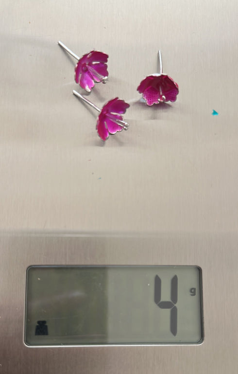 Pure Silver Enamel Pink Flowers 4g (Pack of 3)